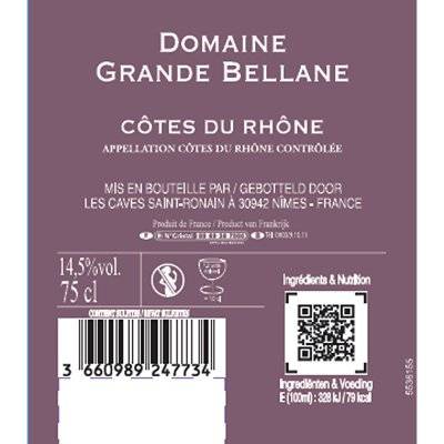 Contre étiquette du produit