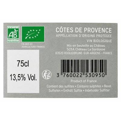 Contre étiquette du produit