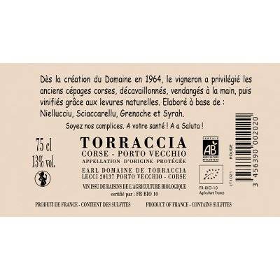 Contre étiquette du produit