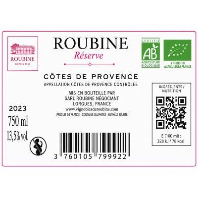 Contre étiquette du produit