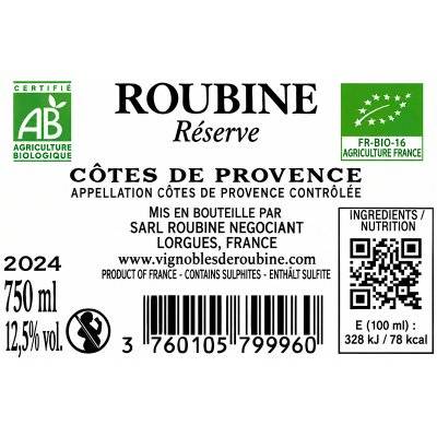 Contre étiquette du produit