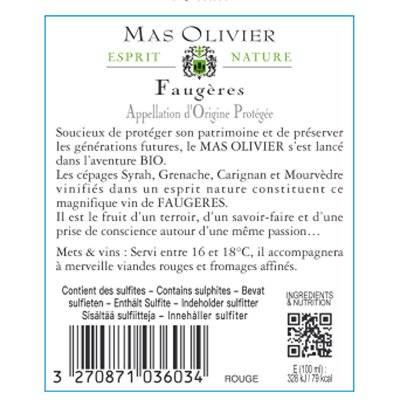 Contre étiquette du produit