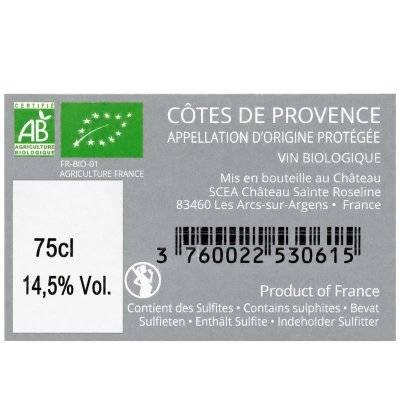 Contre étiquette du produit