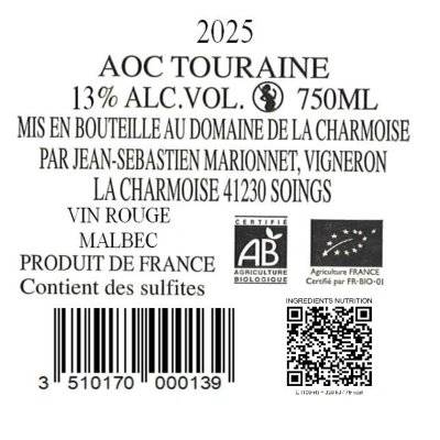 Contre étiquette du produit
