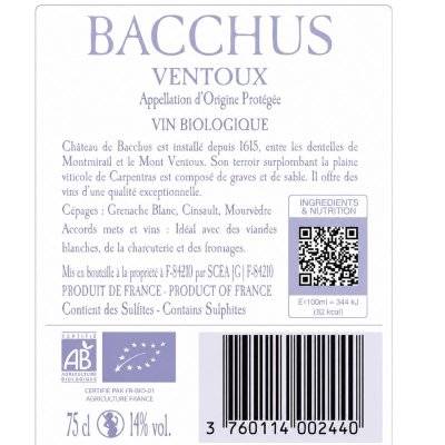 Contre étiquette du produit
