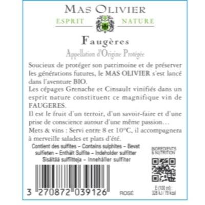 Contre étiquette du produit