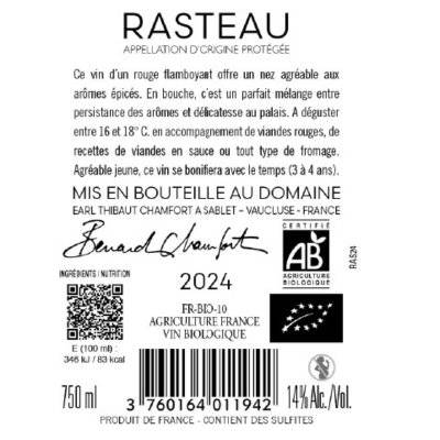 Contre étiquette du produit